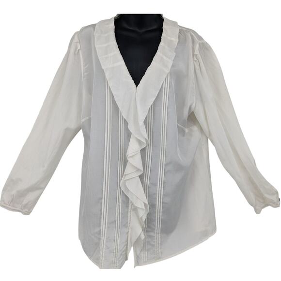 CHICO'S RUFFLED SHIRT BLOUSE TOP ~ White Silk & Cotton ~ XL Size 3 ~ Long Sleeve - Picture 3 of 10